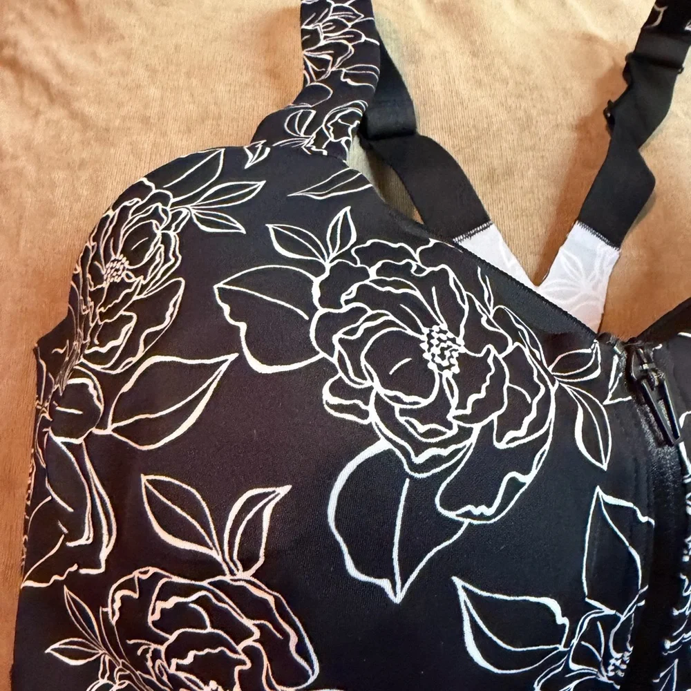 Victoria's Secret Black Sports Bra with White Floral Pattern